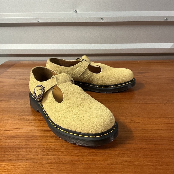 Dr. Martens Men T-Bar Yellow Tan Nappy Hairy Suede Leather Buckle Shoe Size 10 - Picture 1 of 12